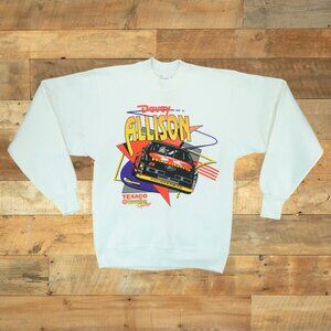 Vintage Davey Allison Texaco Havoline Medium White Sweatshirt NASCAR Made in USA